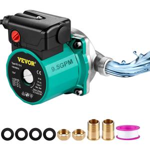 VEVOR Hot Water Recirculating Pump, 93W, 110V Water Circulator Pump, Circulation Pump, 3/4 G Thread to 1/2 NPT Brass Adapter, Stainless Steel Head, 3 Speed Control for Electric Water Heater System