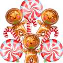 3 x Christmas Balloons Decorations, Gingerbread Balloons, Candy Cane Foil Mylar Balloon for Gingerbread Christmas Party Decorations, New Year, Birthday Party Supplies (Red)