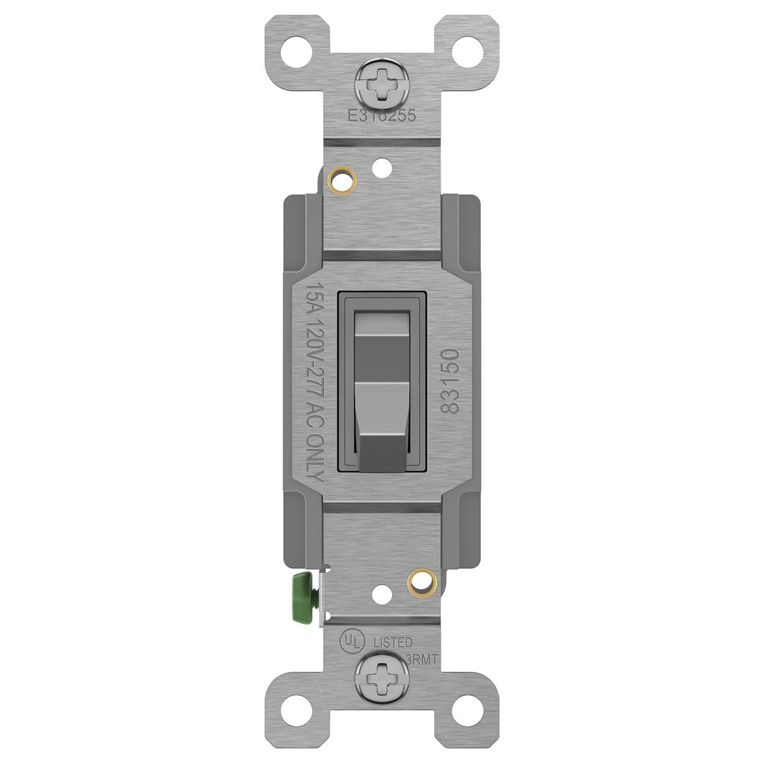 ENERLITES Toggle Light Switch, 3-Way or Single Pole, 15A 120-277V, Grounding Screw, Residential Grade, UL Listed, 83150-GY, Gray
