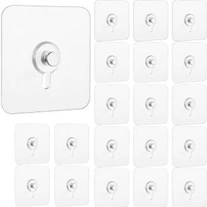 FanSiVoKe 20Pcs Adhesive Wall Mount Screw Hooks, No-Trace Sticker Screw Hanging Nails for Bathroom Kitchen (FlatHeadScrew)