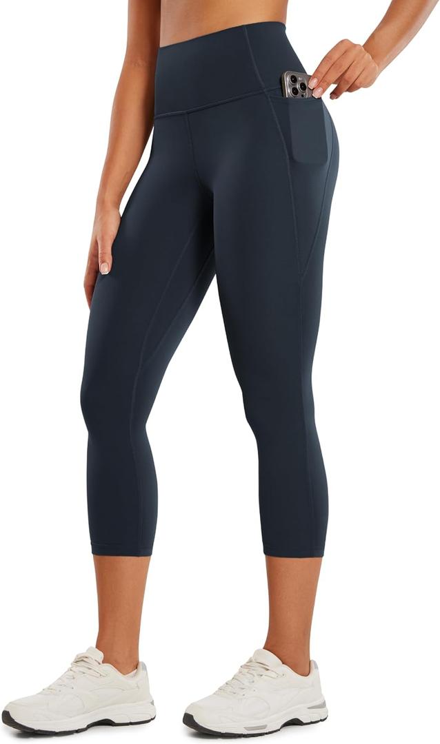 CRZ YOGA Womens Butterluxe Workout Capri Leggings with Pockets 21 Inches - High Waisted Gym Athletic Crop Yoga (Large, True Navy)