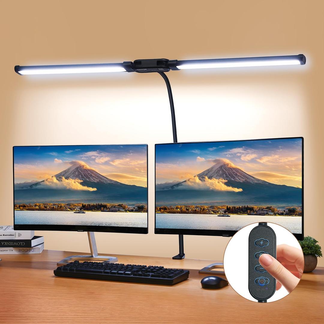 VEVOR LED Desk Lamp with Clamp, Double Head Architect Desk Lamp for Home Office, Eye-Caring Desk Light with 360 Adjustable Gooseneck, 50 Lighting Modes & Timer Function for Studying Working Drawing