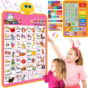 Interactive Alphabet Wall Chart, Talking ABC, 123s, Music Poster, Kids Learning Toys for Toddlers 1-3, Electronic Educational Toddler Toy, Educational Gift for Age 1 2 3 4 5 Year Old Girls Boys - Pink