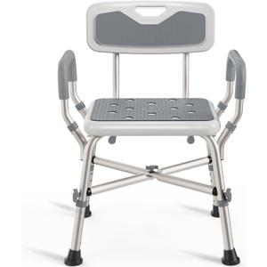 Shower Chair (450lb) with Padded Armrests and Back, Showers Chair for Elderly and Disabled, Adjustable Height Shower Seat, Heavy Duty Shower Chairs for Inside Shower, Handicap - Grey