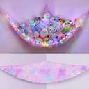 Unicorn Castle Stuffed Animals Net or Hammock Kids Toy Storage Organizer with LED Light Hanging Corner Stuffed Animals Holder Kids Girls Room Decor,Pink-Purple-Yellow,Large (Pack of 1)