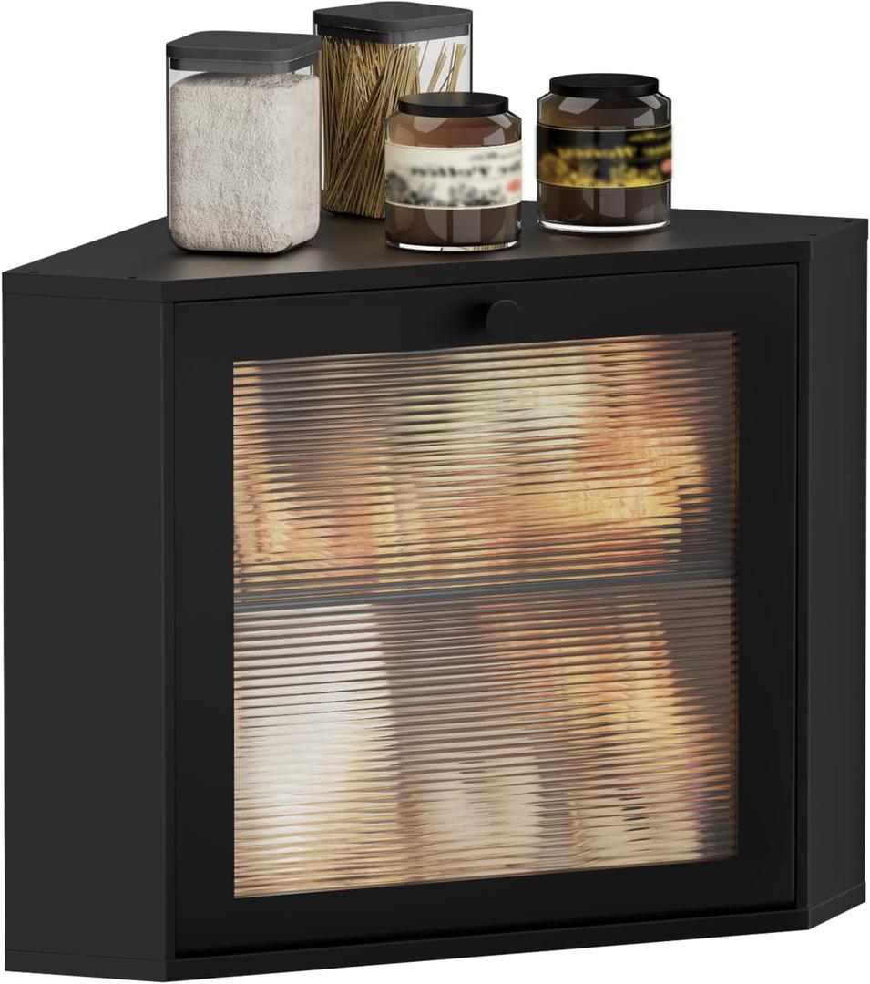 Bamboo Bread Box for Kitchen Corner Countertop,Large-Capacity Bread Storage Container, Double Layer Bread Storage for Kitchen Countertop (Black)