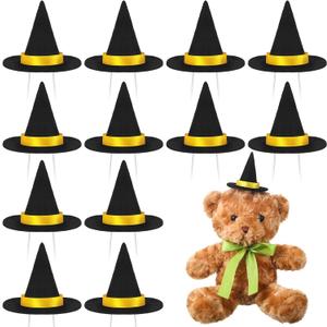 12 Pcs Mini Felt Witch Hats Mini Plush Toy Small Animal Handmade Wine Bottle Decor for Halloween Party Favors DIY Hair Accessories Crafts