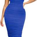 SHAPELLX Shaper Dress Sexy Ruched Bodycon Dress for Women Built-in 360 Tank Top Casual Party Club Midi Dresses (Small)