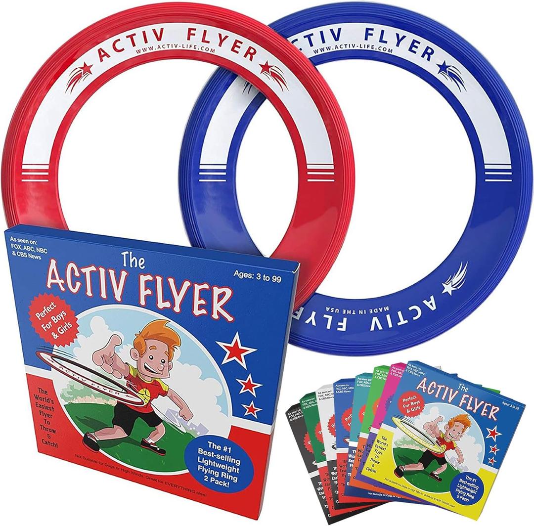 Activ Life Kids Flying Rings (2 Pack) They Fly Straight & Dont Hurt, 80% Lighter Than Standard Rings - Replace Screen Time with Healthy Family Fun - Get Outside & Play (Red/Blue)