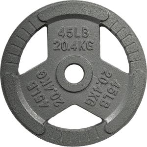 Yes4All Tri-Grip Handles Cast Iron Olympic Weight Plates, 2-Inch Weight Plates for Weight Lifting with Smooth and Durable Finish, Suitable for Strength Training Exercises (Single, Pair and Set) (E. 45LB (Single - Gray))