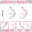 12 Pcs Pink Bow Coquette Christmas Tree Ornaments Balls 2.4 Inch Pink White Christmas Tree Hanging Ornaments Plastic Ball with Ribbon for Xmas Tree Winter Bachelorette Party Holiday Home Decorations