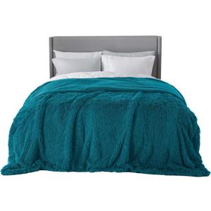 Bedsure GentleSoft Fluffy Turquoise Teal Blankets Queen Size for Bed, Thick Sherpa Faux Fur Fleece Fuzzy Plush Winter Warm Soft Full Queen Blankets, Bedroom Teal Decor Cozy Gifts for Women Men, 90x90
