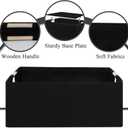 Foldable Fabric Storage Cubes, 2 Packs Cloth Storage Baskets with Wooden Handles, Collapsible Shelf Closet Organizer Bins, Rectangular Storage Boxes for Decor (Black 2 Pack)
