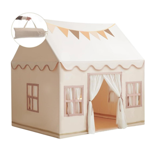 Large Kids Tent Playhouse Base Fabric with Star Lights, Flags and Tote Bags, Kids Play Tent Indoor & Outdoor, Washable Teepee Tent for Boys & Girls, Play House for Toddler, Neutral Color