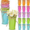 20 Pack 4.3 Inch Galvanized Metal Flower Vases Bulk Small Floral Flower Bucket Rustic Vintage Farmhouse Vases for Centerpiece Country Wedding Party Decor Western Home Table(Bright Color)