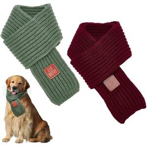 FINGERINSPIRE 2Pcs Polyester Dog Knitted Scarf 37x3.54x0.08inch Red and Green Warm Knitted Christmas Winter Holiday Decoration Scarf Pet Costume Accessories for Small Medium Large Dogs