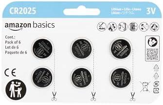 Amazon Basics 6-Pack CR2025 Lithium Coin Cell Battery, 3 Volt, Long Lasting Power, Mercury-Free