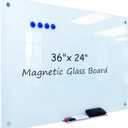 Magnetic Glass Whiteboard - 36” x 24” Glass Dry Erase Board for wall, Frameless Glass WhiteBoard for Office, Home & School