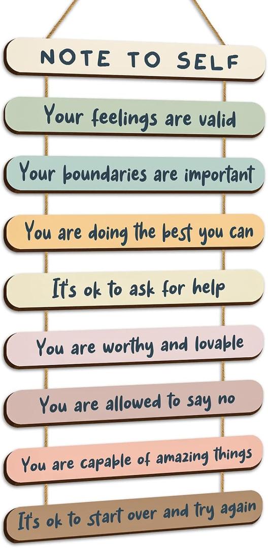 Yookeer Mental Health Reminders Wall Art Decors Positive Psychology Affirmations Therapy Office Decor Wooden Hanging Wall Pediments Inspirational Gifts for Counselor Students Classroom(Pastel Color)