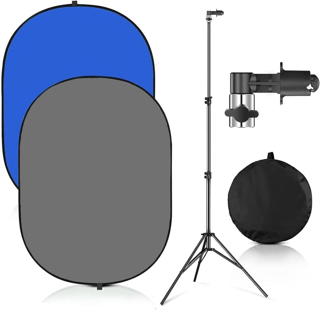 Portable Chromakey Blue/Gray Backdrop with Stand,59 * 39 inch Pop Up Collapsible Backdrop,Foldable Blue Screen 2 in 1 Backscreen for Photo and Video Shooting,Gaming (Blue & Gray), 1*1.5m
