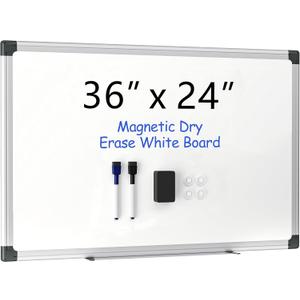 VUSIGN 36" x 24" Magnetic Whiteboard for Wall, Dry Erase Board with Silver Aluminum Frame, Hanging White Board for Office, Home, Classroom Includes 1 Eraser, 2 Multicolor Markers & 4 Magnets