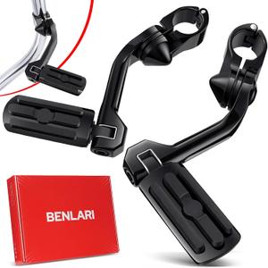Benlari Highway Pegs 1in 1-1/4in Highway Footpegs 304 Stainless Steel Adjustable Fit For Harley Touring Street Glide Road King Electra Glide Softail Dyna Black (Long Angled)