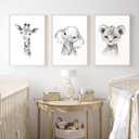 2 x Safari Nursery Wall Art Decor Baby Animal Canvas Wall Art Baby Room Nursery Pictures Kids Artwork Safari Jungle Animal Prints Giraffe Elephant Tiger Painting Set of 3 for Bedroom 12x16 Inch Unframed