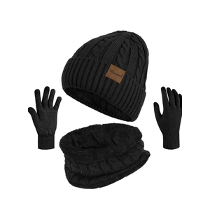 3 Pieces Winter Beanie Hat Scarf Touch Screen Gloves Set Thick Warm Knit Skull Cap Fleece Lined Scarves Gifts for Women