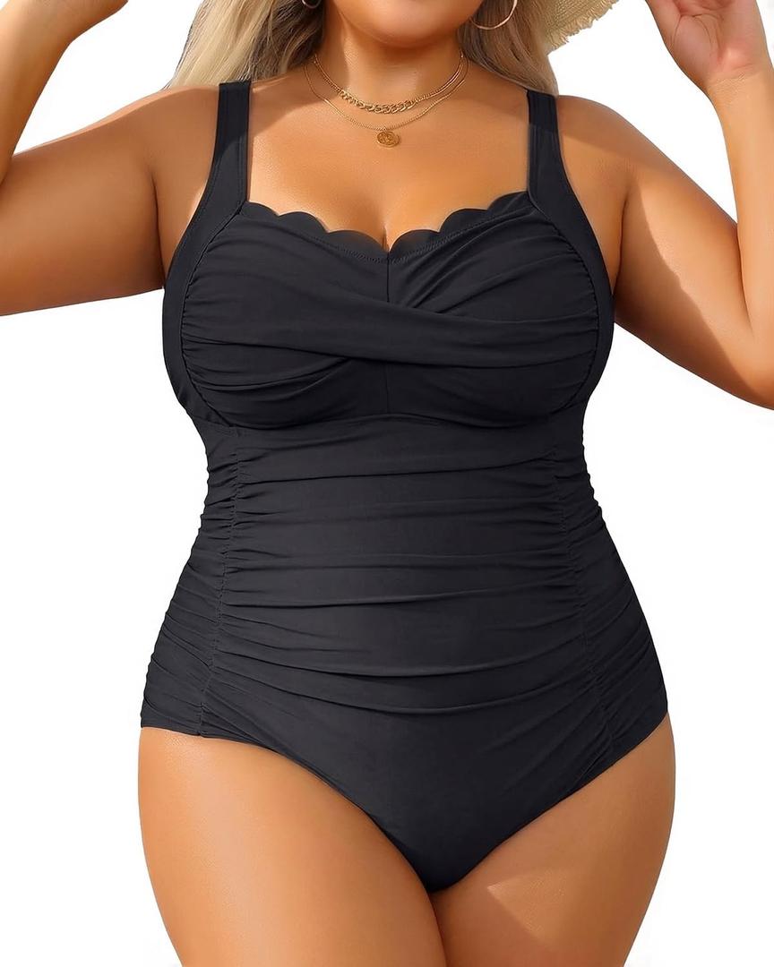 Aqua Eve Womens Plus Size One Piece Swimsuit- Tummy Control Bathing Suit Full Coverage Swimwear Black 16W