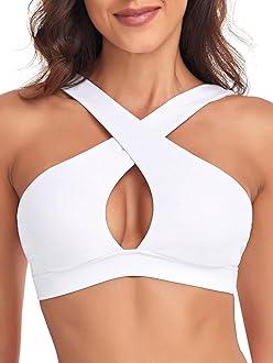 RELLECIGA Women's White Criss-Cross Front Sports Bras Fitness Support Workout Bras Size X-Large