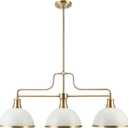 GLOBE Electric 60885 3-Light Linear Chandelier, Matte White, Brass Accents, Adjustable Hanging Height, Sloped or Vaulted Ceiling, Modern Dimmable Lighting for Kitchen Island or Dining Room
