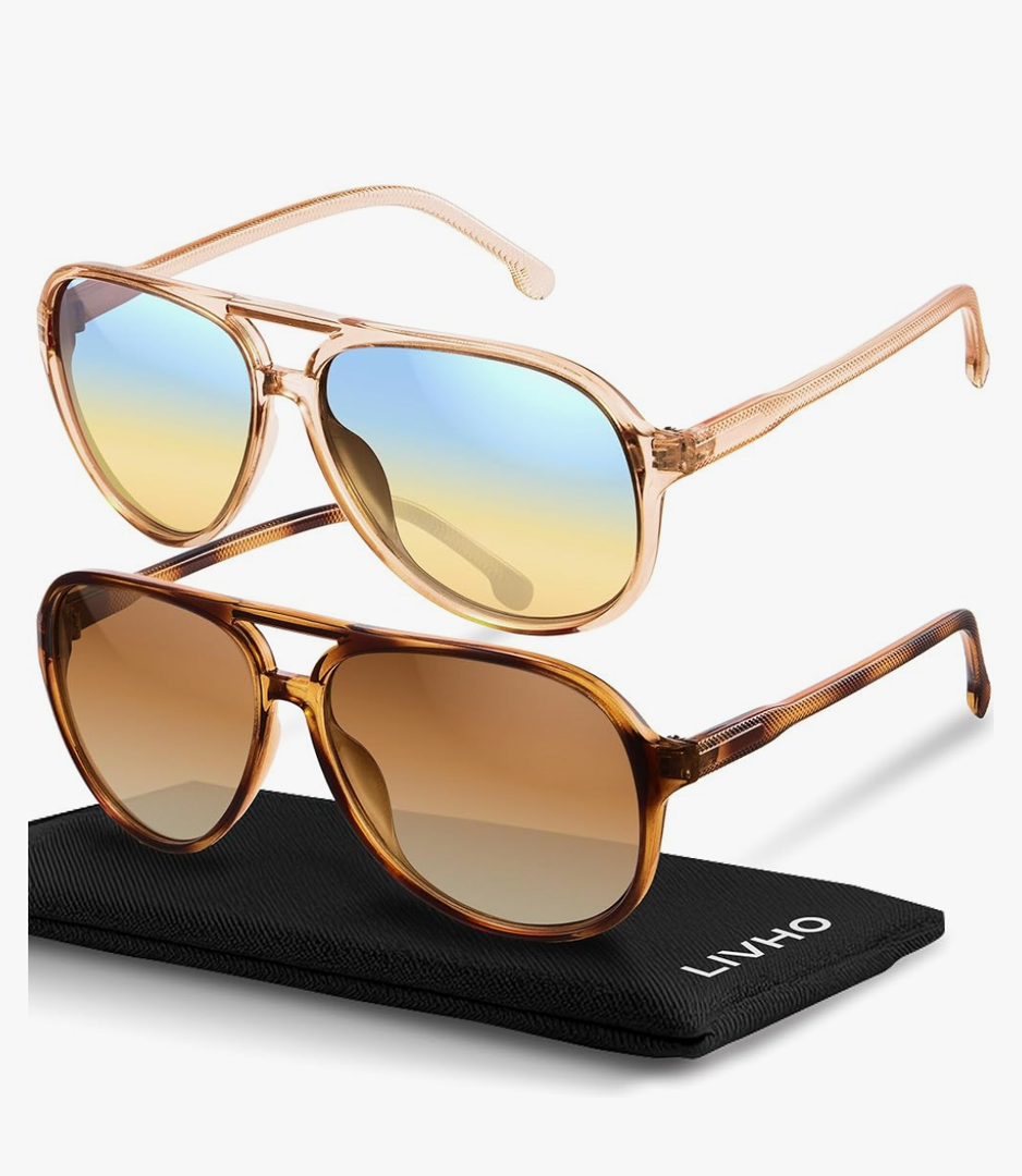 livho Trendy Polarized Aviator Sunglasses Women Men, Retro Sun Glasses for Women Men 2025, Oversized UV Protection Shade