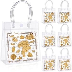 Sweetude 24 Pcs Treasure Map Pirate Nautical Party Favor Bags Bulk with Handle Party Favor Clear PVC Goodie Candy Treat Tote Transparent Shopping Gift Bags for Birthday Decorations Rewards Supplies