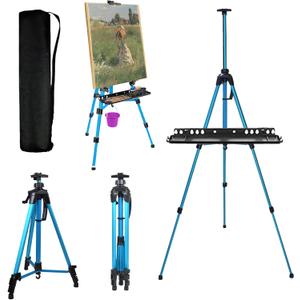 Art Easel Aluminum Alloy Portable Extendable Easel with Hand Crank Adjustable to 61.8 '' Drawing Board Holder, Compass, Level and Storage Bag -for Artists, Painters, Sketching, Outdoor Painting