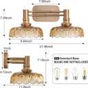 Vintage Bathroom Vanity Light Fixtures, 2-Light Brass Vanity Wall Light Over Mirror with Amber Glass Shade for Hallway Bedroom Living Room