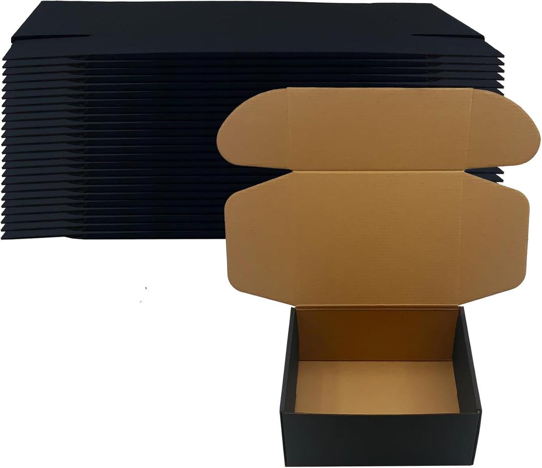 24 Pack 9x7x4 inches Black Shipping Boxes, Corrugated Mailer Boxes, Packaging Boxes for Products, Recyclable Cardboard Box, Flat Literature Mailers for Gifts, Small Business by Mailing