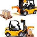 11.8 Inch Friction Powered Toy Forklift Truck with Lights & Sounds, 1/16 Scale Construction Vehicle with Pallet & 2 Cargo Boxes, Push Car for Toddlers Age 3, 4, 5 Boys Girls - Easter Gifts