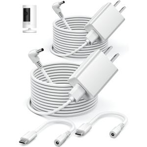 WUKUR 2 Pack Power Adapter Compatible with Ring Stick Up Cam Battery/Plug-in 3rd Gen/2nd Gen & Ring Pan Tilt Stick Up Camera, Indoor/Outdoor Charger Weatherproof Power Cord, 4M/13.1Ft Long