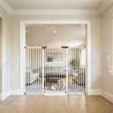 Lumizone Extra Tall Pet Gate 55.12" High Pressure Mounted 63.39"-67.90" Extra Wide (9 Sizes) 1.37" Gap for Cat Dog Stairs Doorway Hallway No Drilling Auto-Close (63.39"-67.90" W, Cream White)