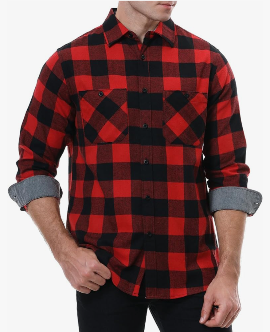 WARHORSEE Flannel Shirt for Men Long Sleeve Regular Fit Button Down Casual Plaid Shirt M