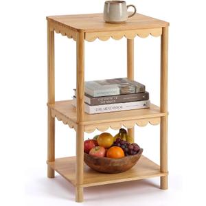 Unittype Scalloped Side Table Small End Table Tall Nightstand Modern Side with 3 Tier Open Shelf for Nursery Living Room Bedroom Office Bathroom and Small Spaces