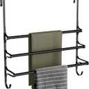 Over The Door Towel Rack, Over Door Towel Rack for Bathroom Door, Triple Towel Storage Holder with Hooks (Matte Black, 20.15" L)