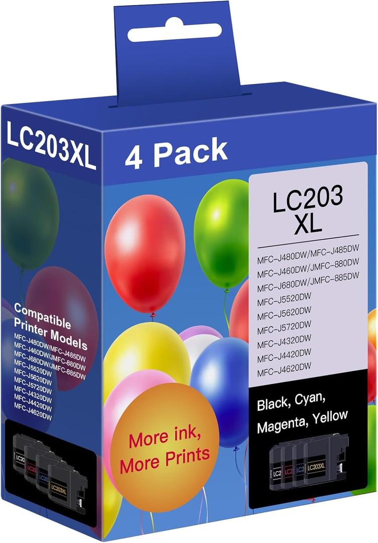 LC203XL Ink Cartridges Compatible for Brother LC203 LC201 High Yield Works with MFC-J880DW MFC-J480DW MFC-J460DW MFC-J4420DW MFC-J485DW MFC-J885DW (Black, Cyan, Magenta, Yellow, 4 Pack) LC203XL Ink Cartridges Compatible for Brother LC203 LC201 High Yield Works with MFC-J880DW MFC-J480DW MFC-J460DW MFC-J4420DW MFC-J485DW MFC-J885DW (Black, Cyan, Magenta, Yellow, 4 Pack)