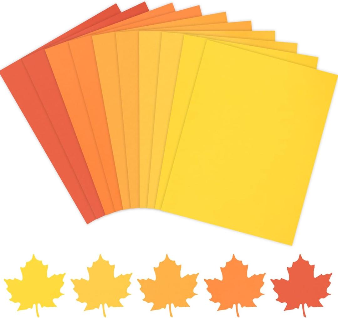 Whaline 50 Sheets 8.5 x 11 Inch Assorted Orange Yellow Colored Card Stock Papers Autumn Halloween Crafts Scrapbook Papers for Print DIY Arts Crafts Making Fall Holiday School Office Home Supplies