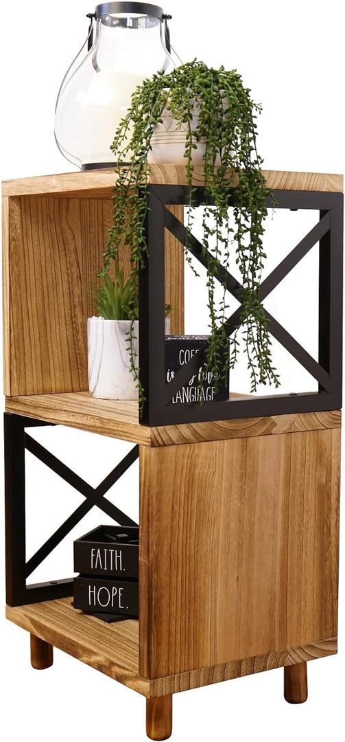 Premium Home Rustic Side Table: Farmhouse End Table, Bedside Table, Wood Nightstand, Tall End Table, High Side Tables for Small Spaces, Living Room Metal Modern Bedroom Industrial Furniture