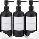 Shower Soap Dispenser Set of 3 Plastic 21oz Shampoo and Conditioner Bottles with Pump and Labels Bathroom Soap Dispenser Set Easy to Refill Body Wash for Bathroom Decor 2cc (Black)
