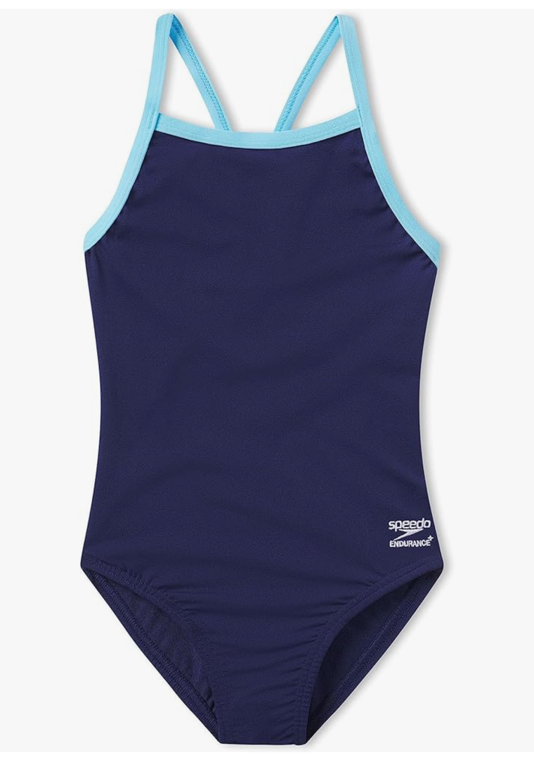 Speedo Girls Swimsuit One Piece Endurance+ Flyback Solid Youth Team Colors, Team Navy/Light Blue, Size 12/28