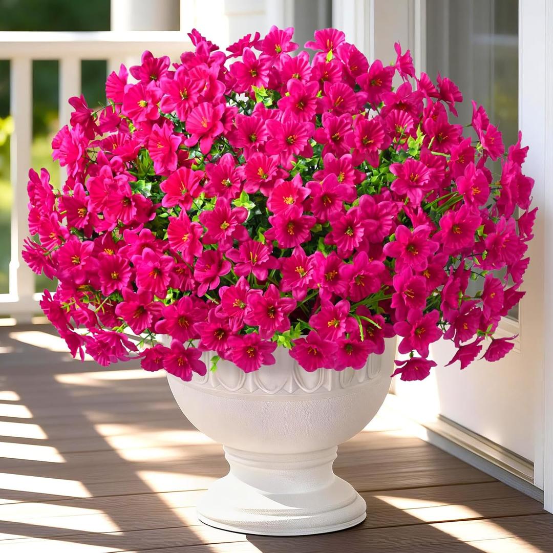 MARTINE MALL Artificial Flowers for Outdoors, 12 Bundles Realistic Fake Outdoor Flowers, UV Resistant Silk Flower for Outside Look Real Faux Flower Plants for Porch Garden Decor, Fuchsia