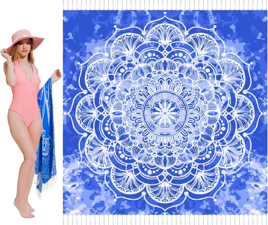 Oversized Turkish Beach Towel Blanket XXL Cotton Sandproof Towels Boho Woven Extra Large Big Sand Free Giant Throw Blankets Huge Quilt XL Picnic Camping Necessities Cloud for Adult Gifts (XXL(79x71 IN,200x180 CM), Royal Blue Mandala Maotand)