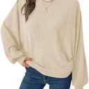 BTFBM Casual Fall Tops for Women 2025 Long Sleeves Solid Shirts Crew Neck Loose Fit Work T Shirt S